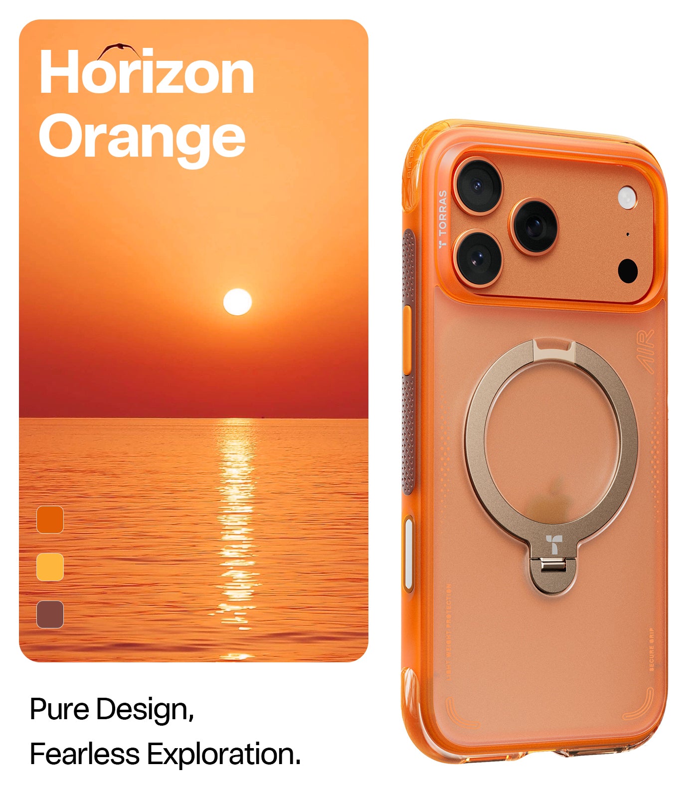 TORRAS Ostand Q3 Air orange Hoesje Geschikt voor Apple iPhone 17 Pro Max – Compatibel met MagSafe – 360° Draaibare Magnetische Standaard – Back Cover Kickstand Ring – AirCushion Hoeken - Shockproof NIEUW!