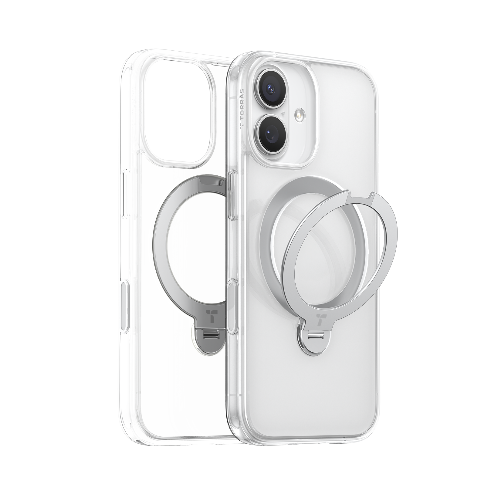 TORRAS UPro Ostand Spin Hoesje Geschikt voor Apple iPhone 17, 17 Pro en 17 Pro Max - Zwart, doorzichtig, blauw en oranje - Compatibel met MagSafe - 360° Draaibare Magnetische Standaard - Back Cover Kickstand Ring - NIEUW!