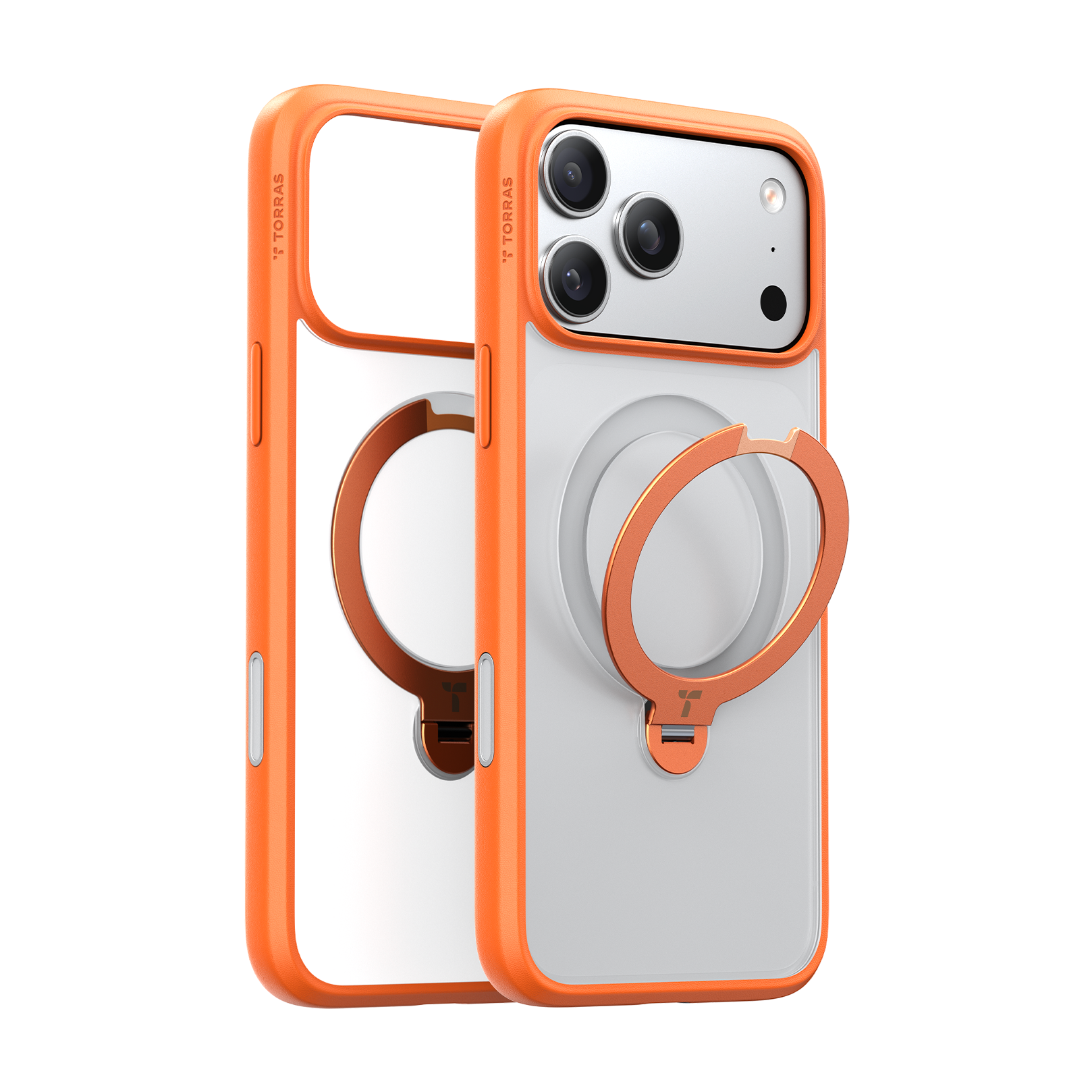 TORRAS UPro Ostand Spin Hoesje Geschikt voor Apple iPhone 17, 17 Pro en 17 Pro Max - Zwart, doorzichtig, blauw en oranje - Compatibel met MagSafe - 360° Draaibare Magnetische Standaard - Back Cover Kickstand Ring - NIEUW!