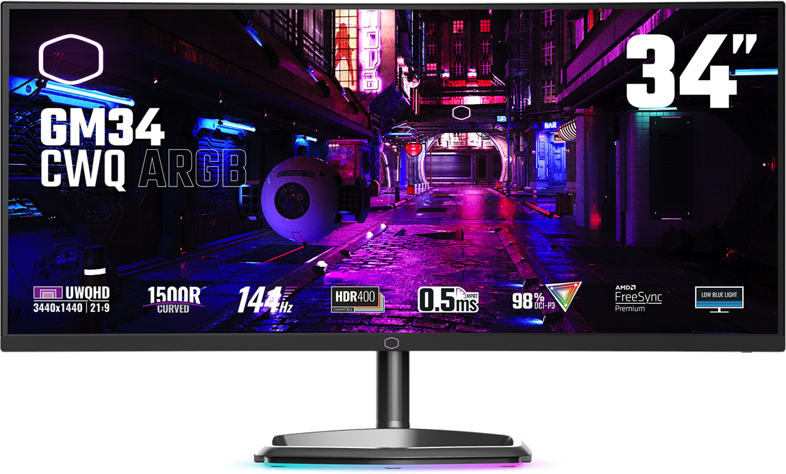 Refurbished Cooler Master GM34-CWQ ARGB Black Gaming Monitor