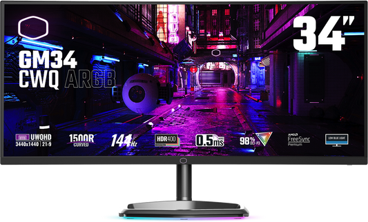 Refurbished Cooler Master GM34-CWQ ARGB Black Gaming Monitor