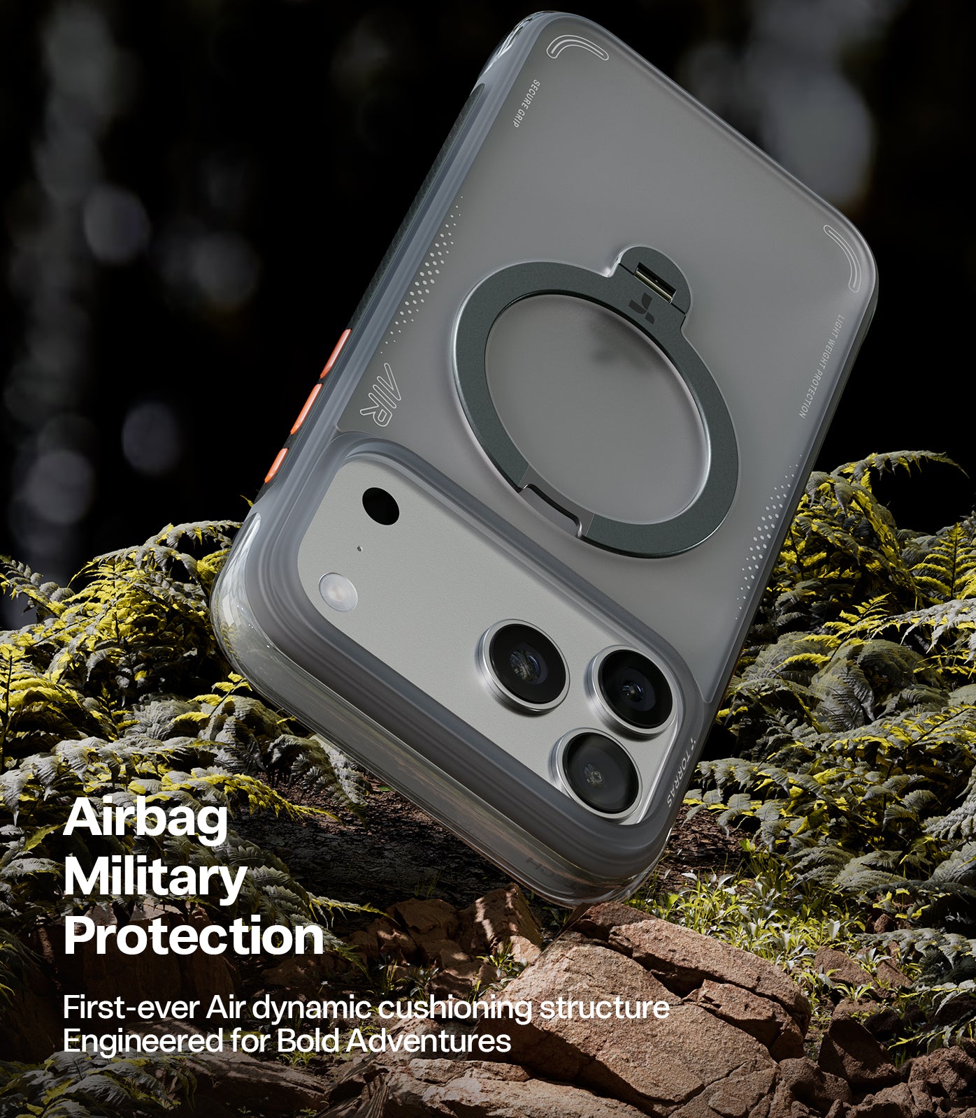 TORRAS Ostand Q3 Air Zwart Hoesje Geschikt voor Apple iPhone 17 Pro – Compatibel met MagSafe – 360° Draaibare Magnetische Standaard – Back Cover Kickstand Ring – AirCushion Hoeken - Shockproof NIEUW!