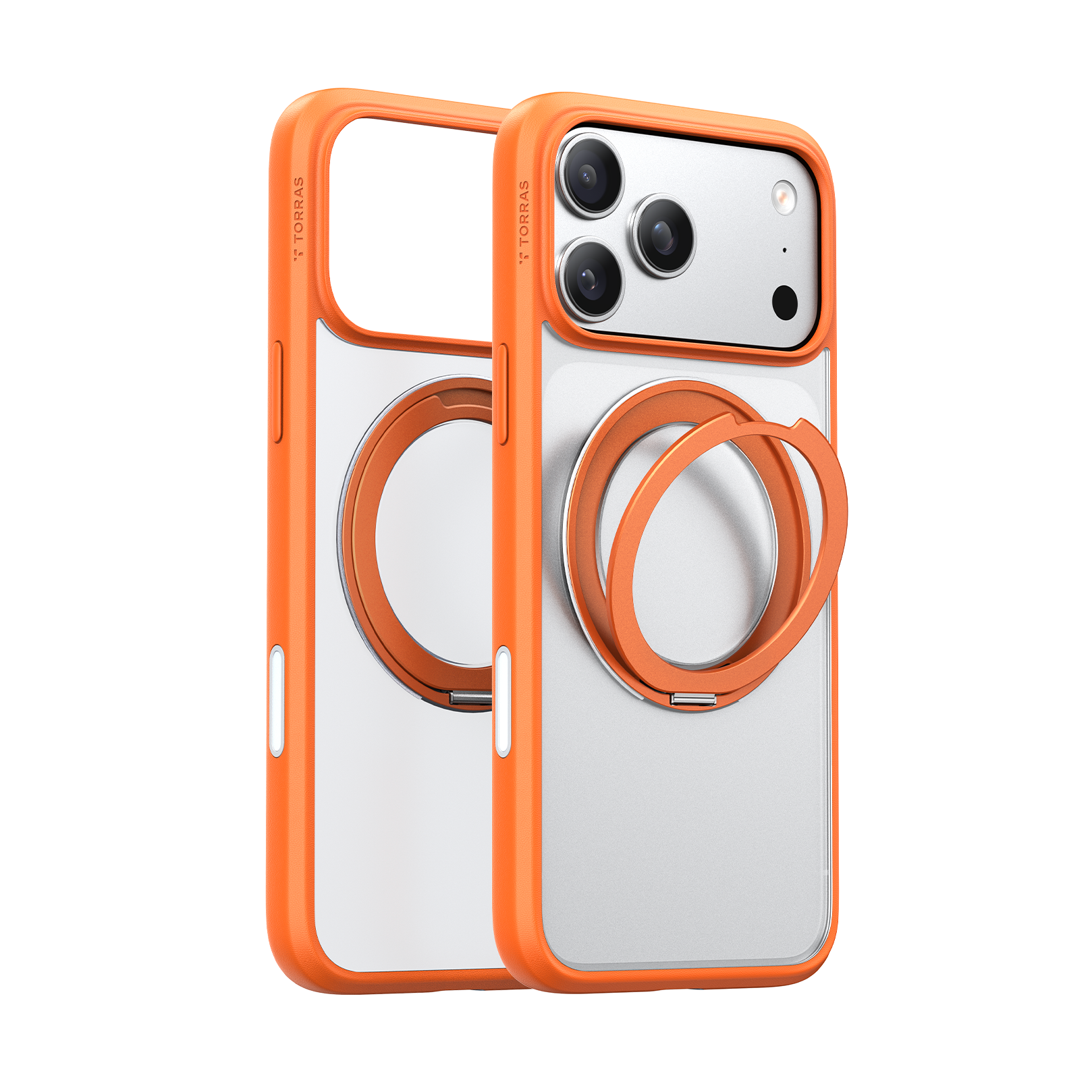 TORRAS Hoesje Geschikt voor Apple iPhone 17, 17 Pro en 17 Pro Max - Zwart, doorzichtig, oranje en blauw - UPro Ostand Pro - Compatibel met MagSafe - Back Cover met Magneet - 360° Draaibare Ring Standaard - Nieuw!