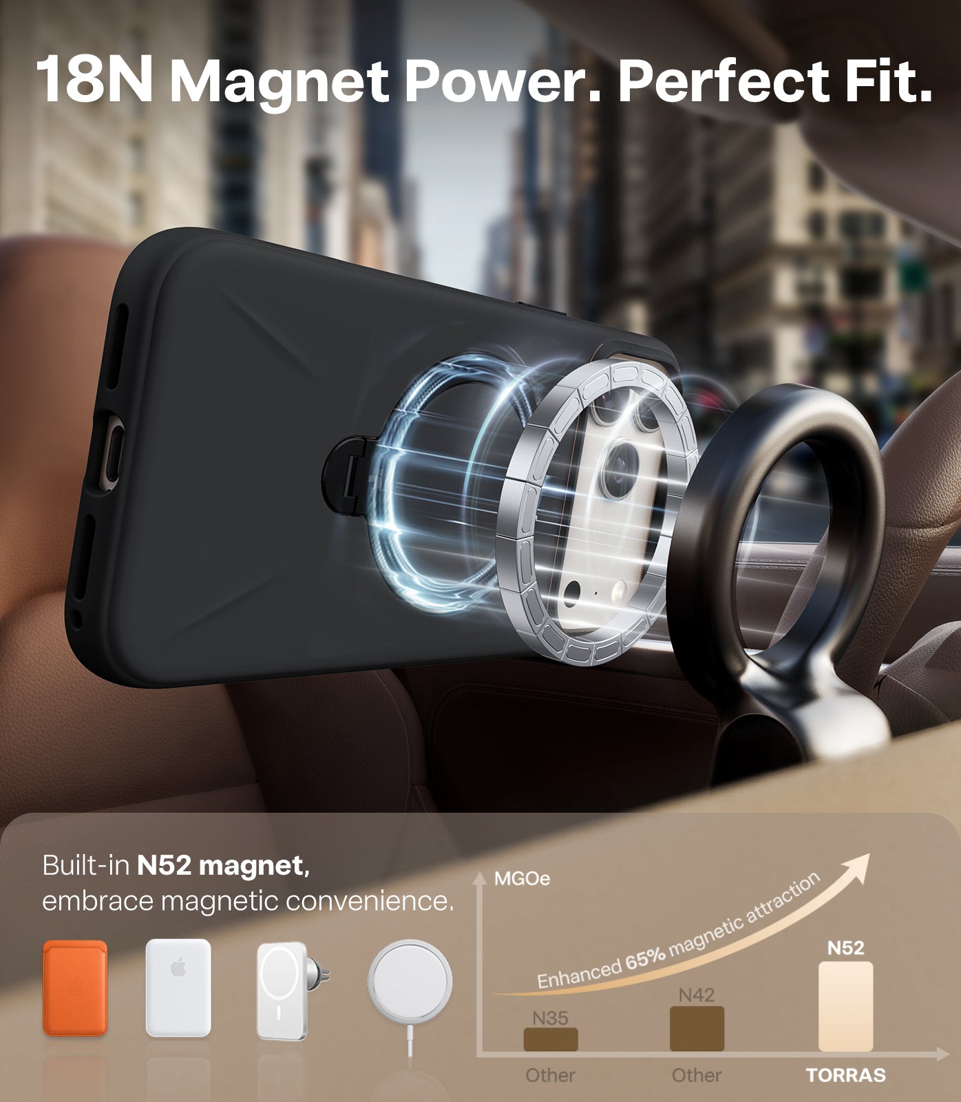 TORRAS Ostand Q Pro Silicone - Hoesje Geschikt voor Apple iPhone 17 Pro en 17 Pro Max - Zwart, Blauw en Oranje - Compatibel met MagSafe - 360° Draaibare Magnetische Standaard - Back Cover Kickstand Ring - NIEUW!