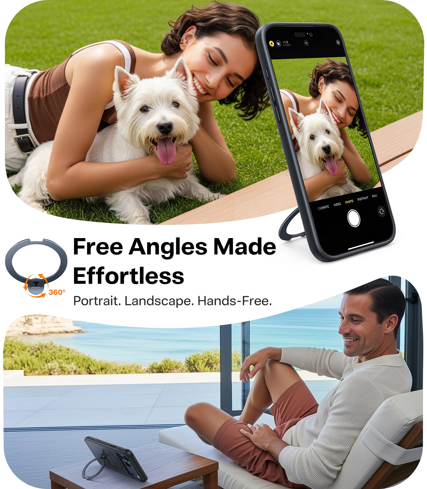 TORRAS UPro Ostand Spin Hoesje Geschikt voor Apple iPhone 17, 17 Pro en 17 Pro Max - Zwart, doorzichtig, blauw en oranje - Compatibel met MagSafe - 360° Draaibare Magnetische Standaard - Back Cover Kickstand Ring - NIEUW!