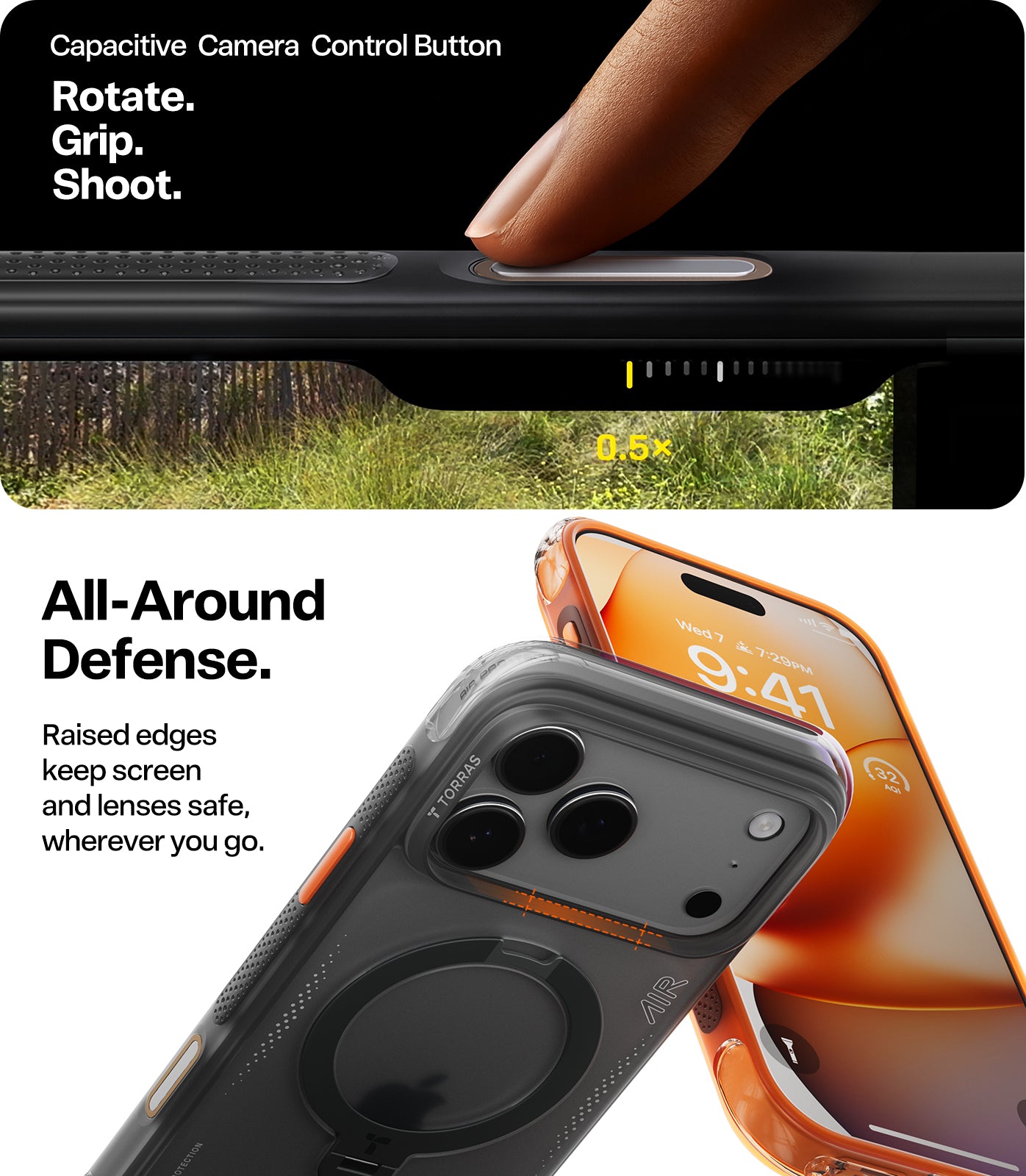 TORRAS Ostand Q3 Air Zwart Hoesje Geschikt voor Apple iPhone 17 Pro – Compatibel met MagSafe – 360° Draaibare Magnetische Standaard – Back Cover Kickstand Ring – AirCushion Hoeken - Shockproof NIEUW!